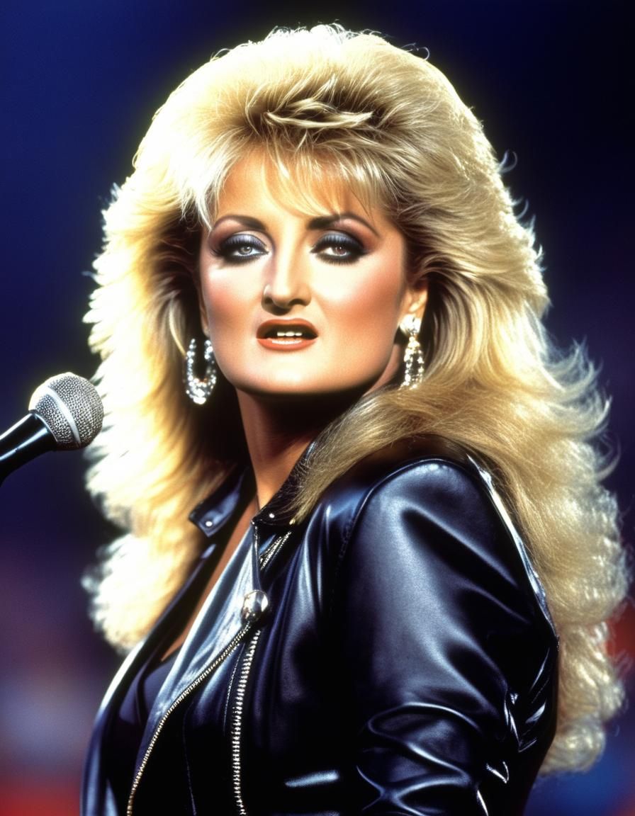 Rock Singer with 80s Haircut in Stadium