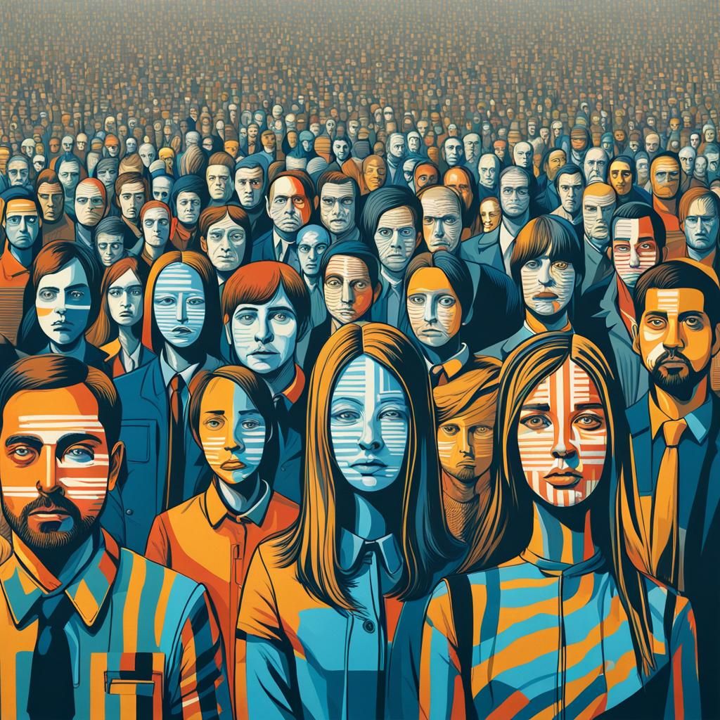 Abstract Crowd with Barcodes in Complementary Colors