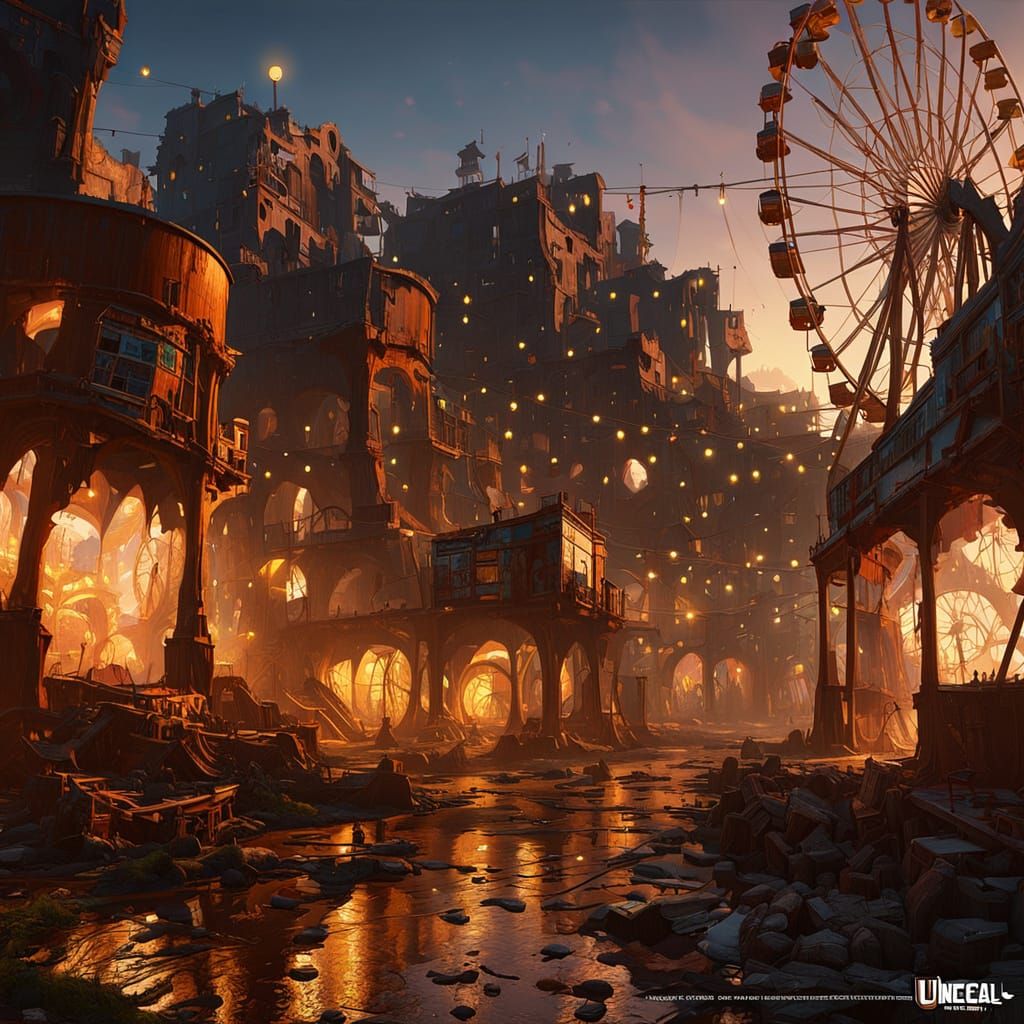 Abandoned Carnival at Dusk: Hyper-Realistic Digital Art