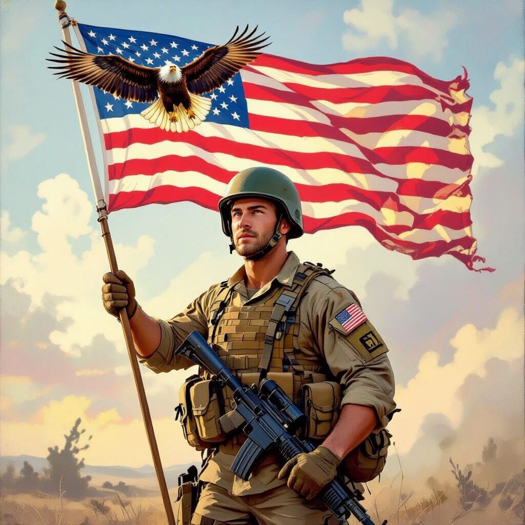 American Soldier with Flag and Eagle