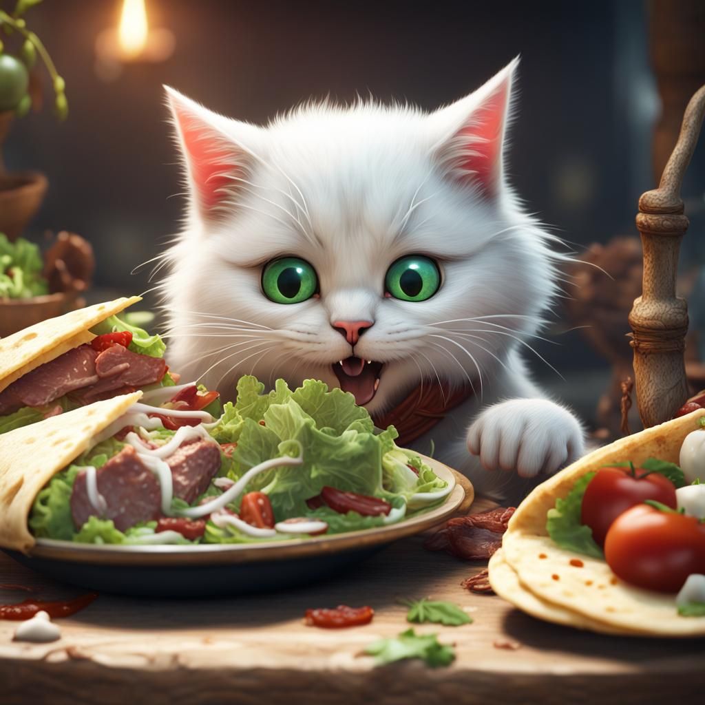 Adorable Cat Enjoys Tortilla in Detailed Painting