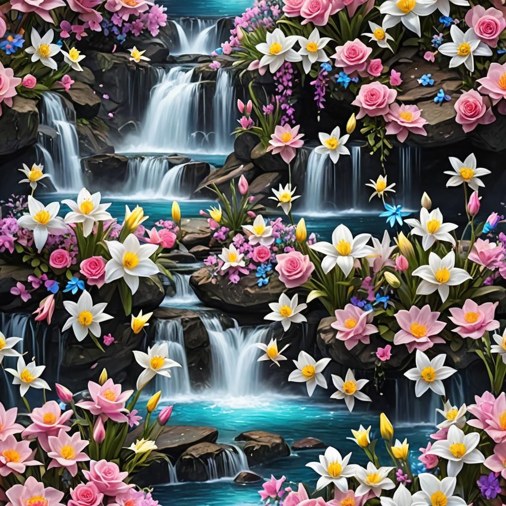 Daffodils and Roses in Ocean Water