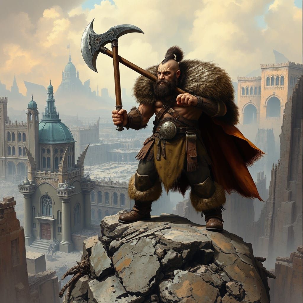 Cyberpunk Barbarian Warrior in Post-Apocalyptic Wasteland