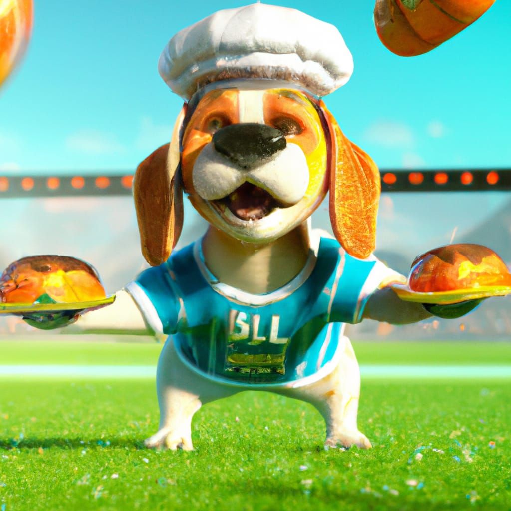 Beagle Chef on Football Field: 3D Render