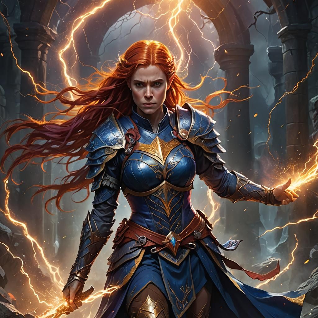 Elf Warrior in Lightning Storm: Fantasy Art