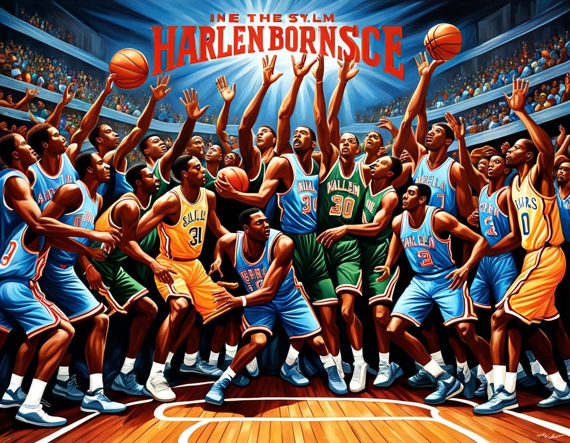Basketball Scene in Harlem Renaissance Style
