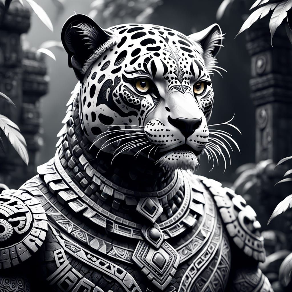 Aztec tribal tattoo black and white jaguar