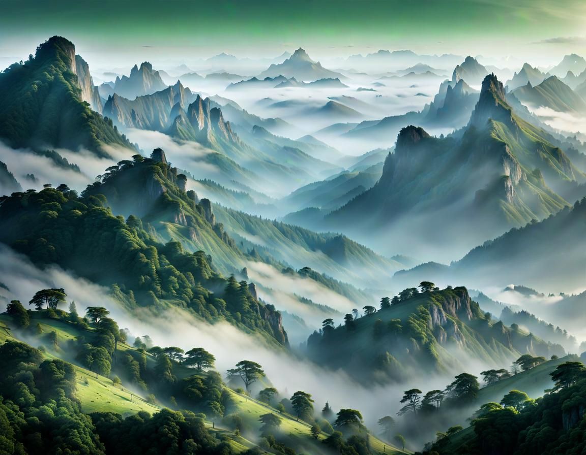 Misty Mountain Range in Dark Fantasy Style