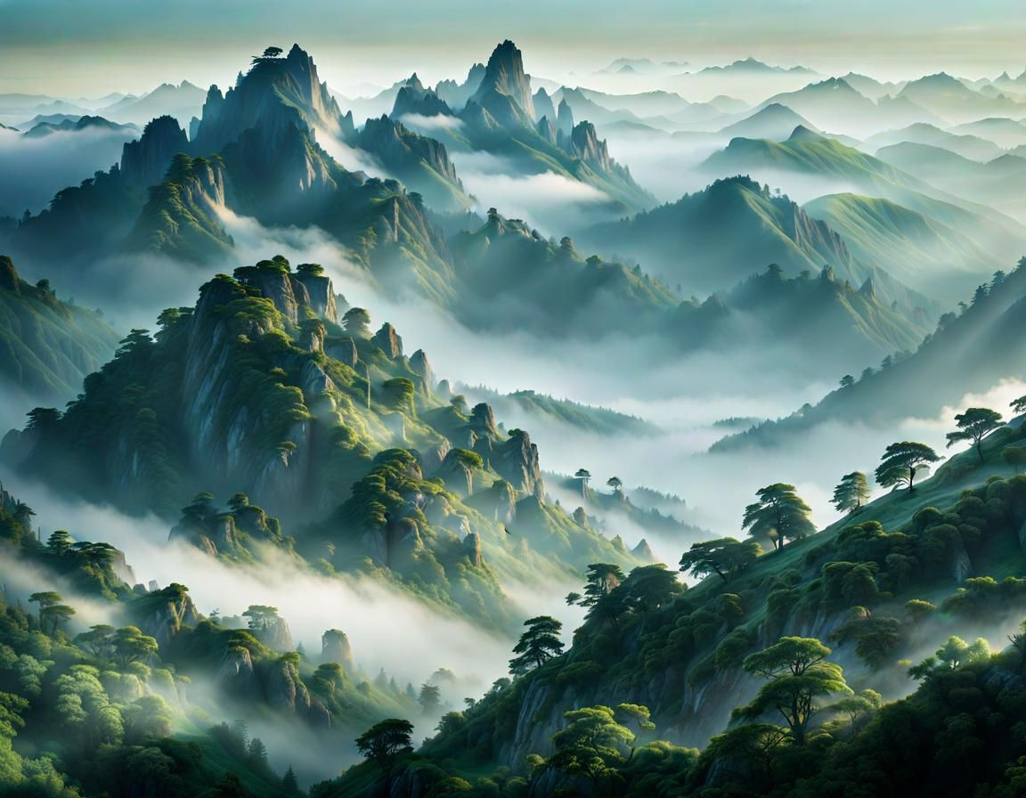 Misty Mountain Range in Dark Fantasy Style
