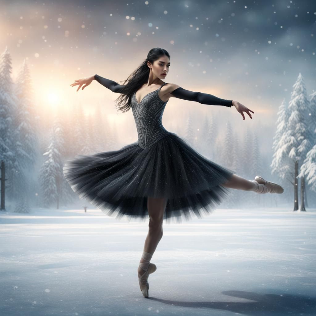 Ballerina Dances on Ice in Winter Wonderland