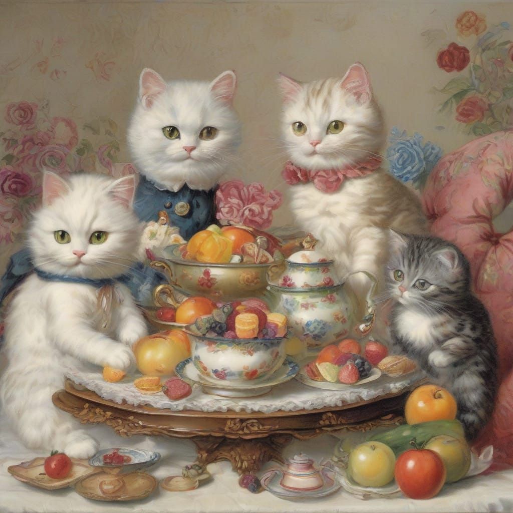 Cats in Elegant Victorian Tea Party Settings