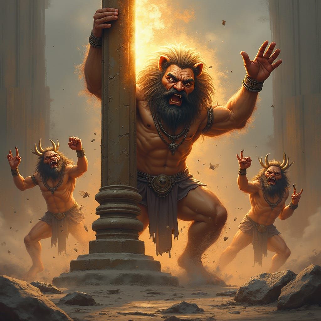 Hyper-Realistic Lord Narasimha Breaks Pillar in Fierce Mood
