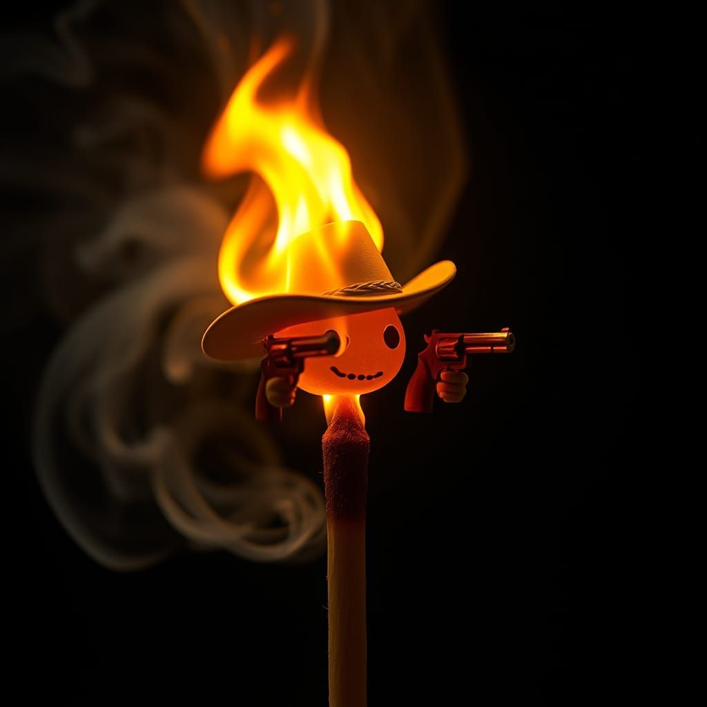 Cowboy Flame Fires Six Shooters in Digital Art Style