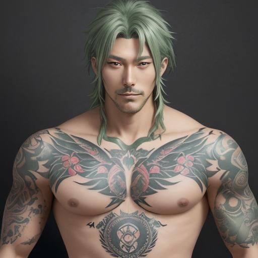 Tattooed Sage Bear Man in Anime Style