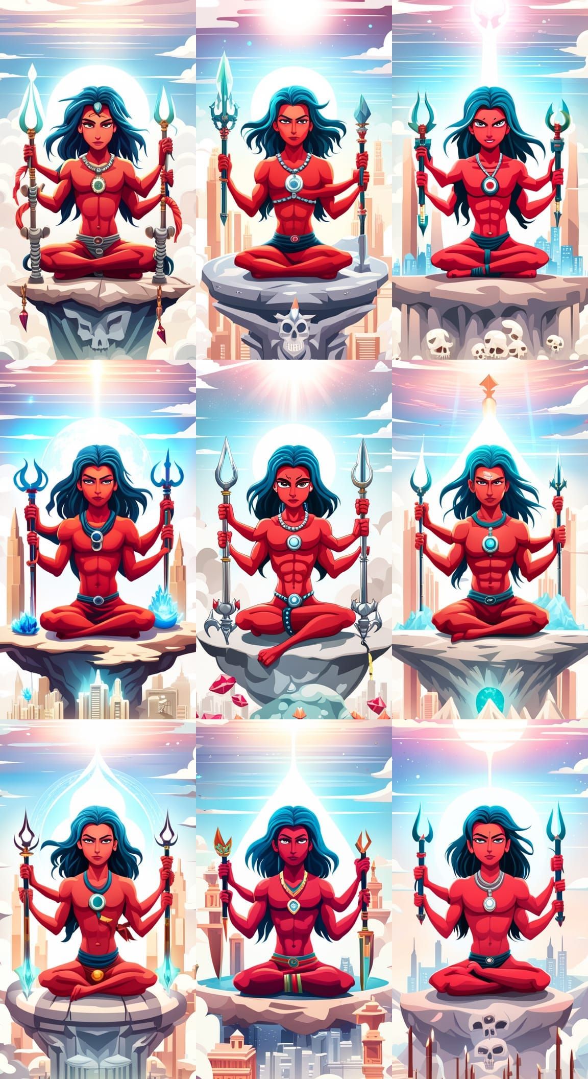 Chibi Anime Lord Shiva on Skull Throne