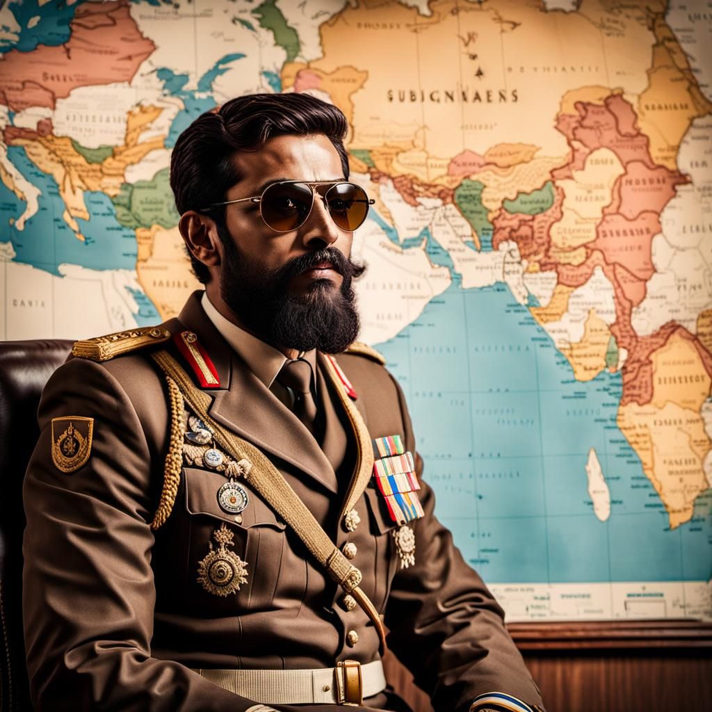Cinematic Military General in Cabinet with Subcontinent Map