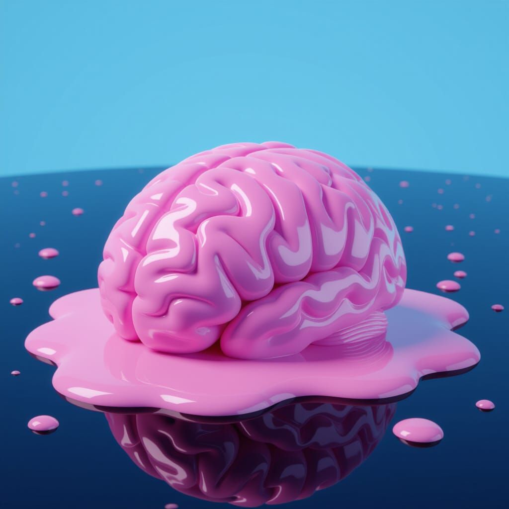 Surreal Pink Y2K Aesthetic Melted Brain in Goo