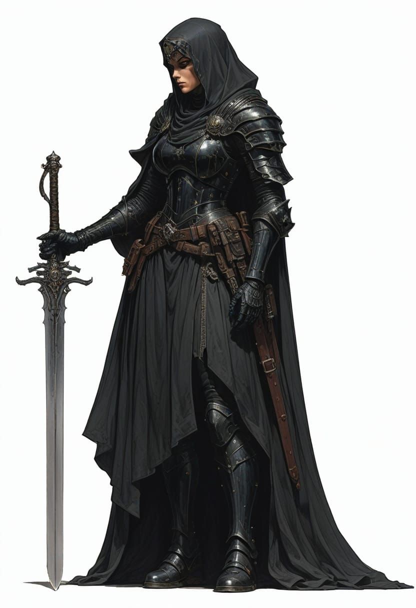 Female Widow Knight with Power Sword in Heroic Fantasy Style