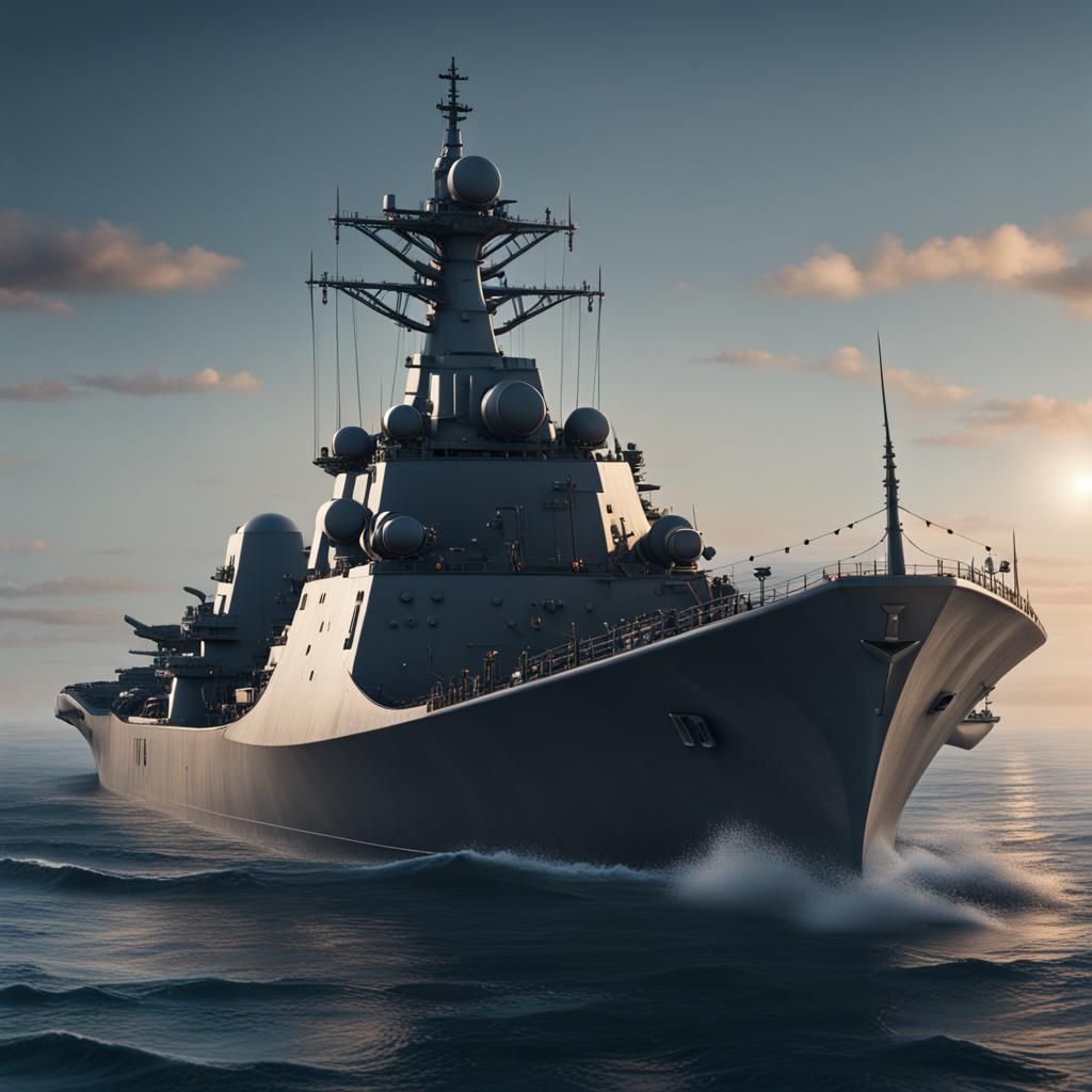 Navy Destroyer Ship on Calm Ocean