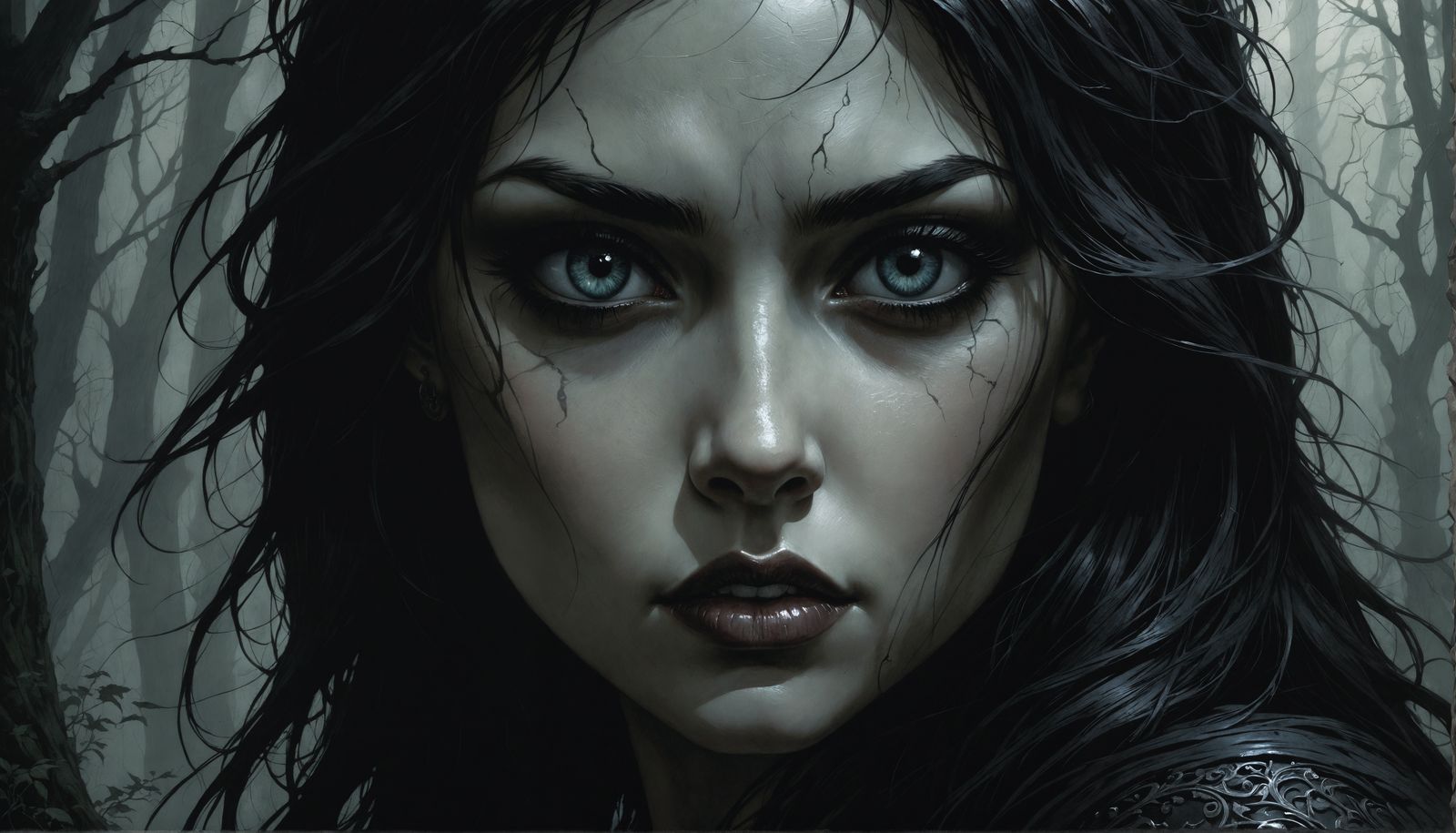 Shocked Woman Glimpses Shadow Creature Illustration