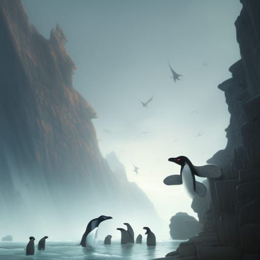 Whirling Landscape Besieged by Maniacal Penguins