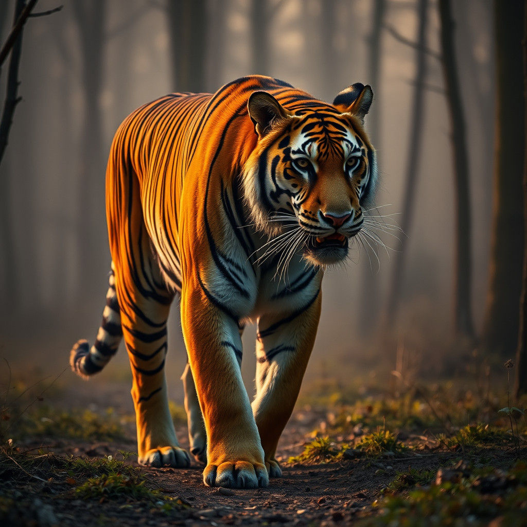 Majestic Bengal Tiger in Golden Hour Forest