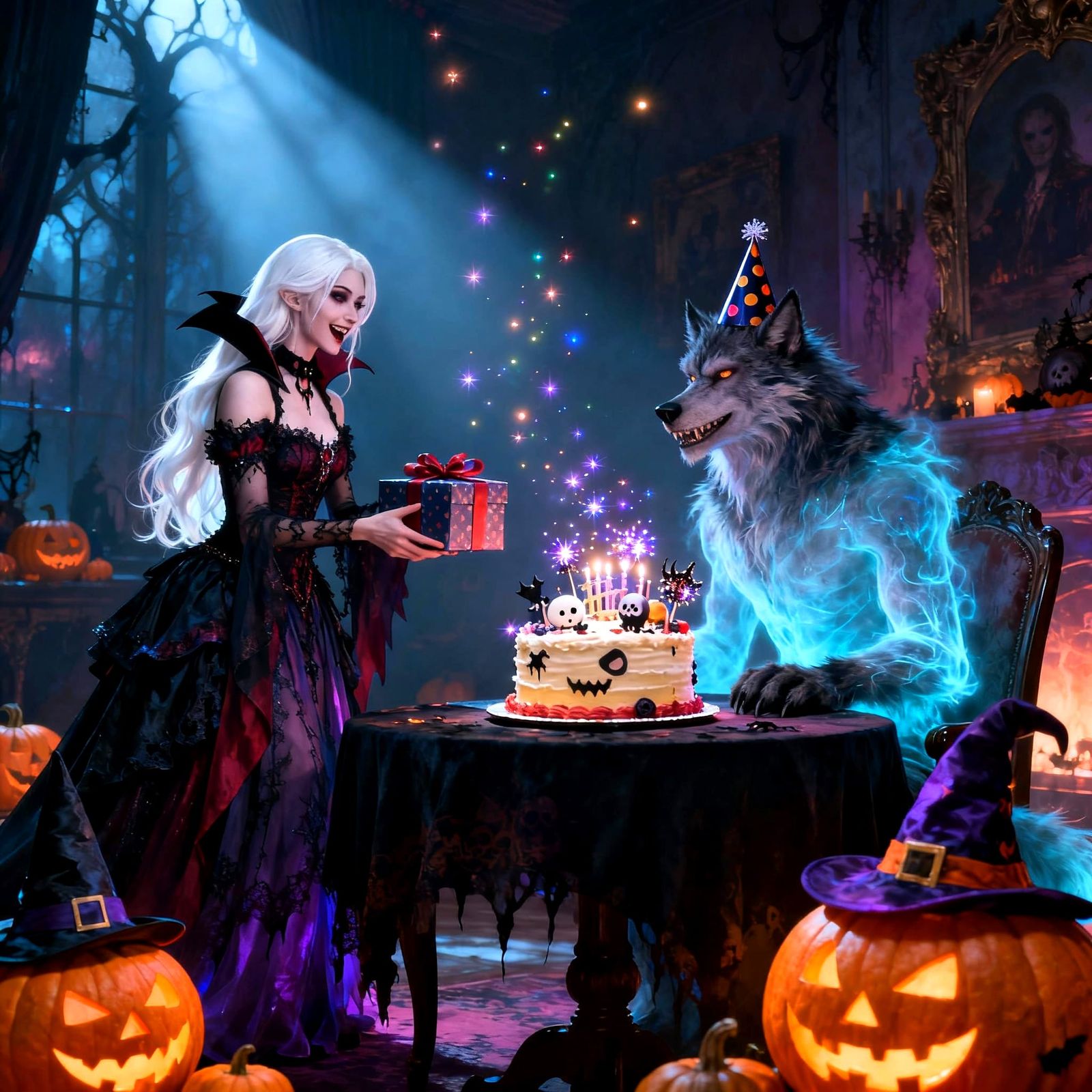Gothic Birthday Celebration with Vampiress and Werewolf
