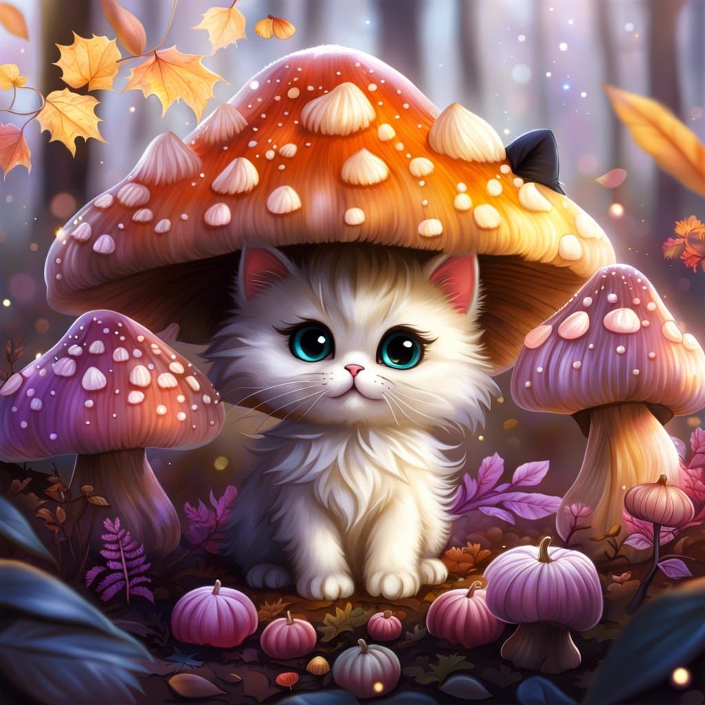 Fantastical Mushroom Kitty: A CGI Fantasycore Masterpiece