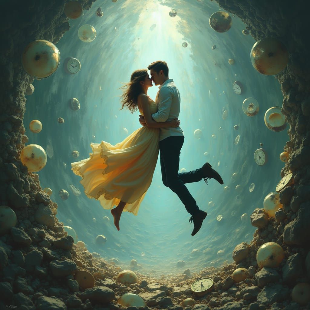 Lovers Leap into Time Abyss: Surreal Dreamscape
