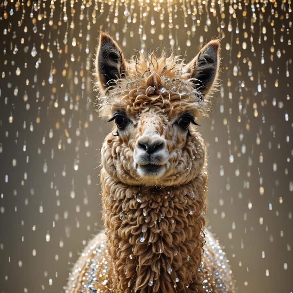 Crystal Alpaca Photography in Studio with Gold Background