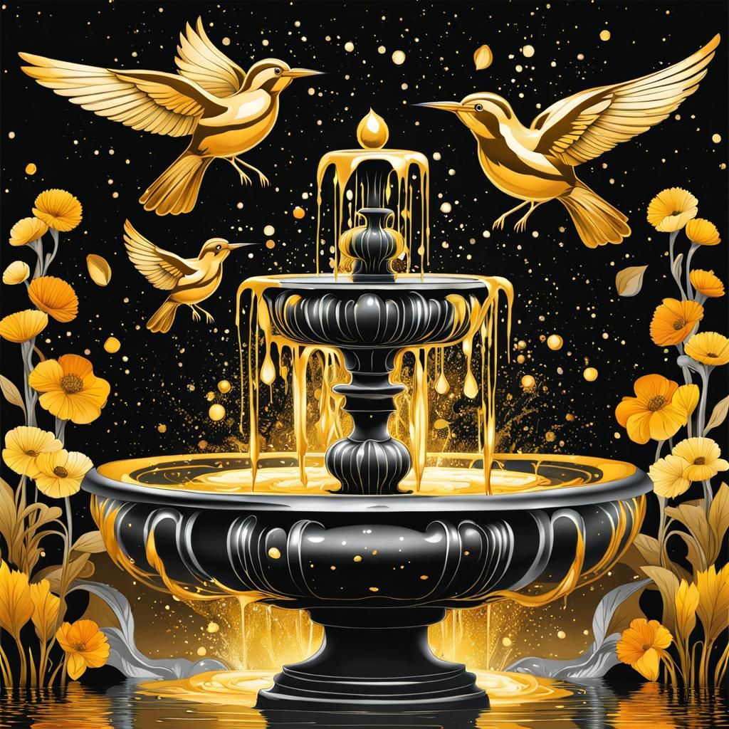 Glittering Art Nouveau Fountain at Night in Digital Art