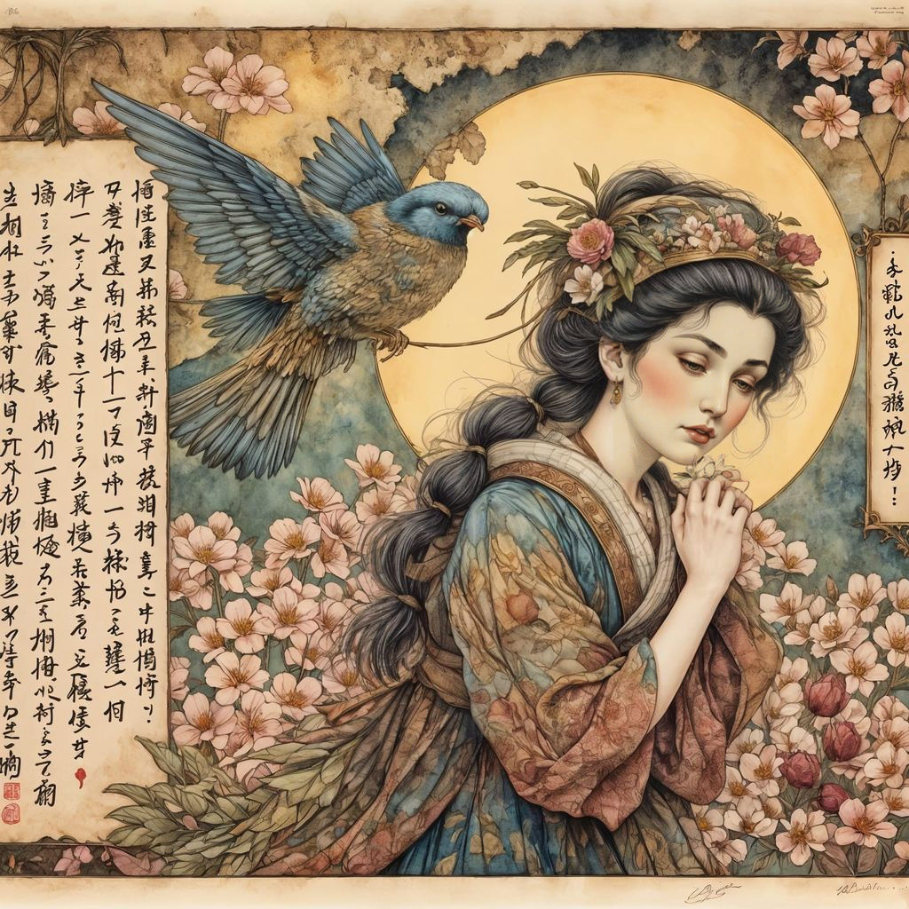 Ethereal Beauty in Haïku Style Lithograph