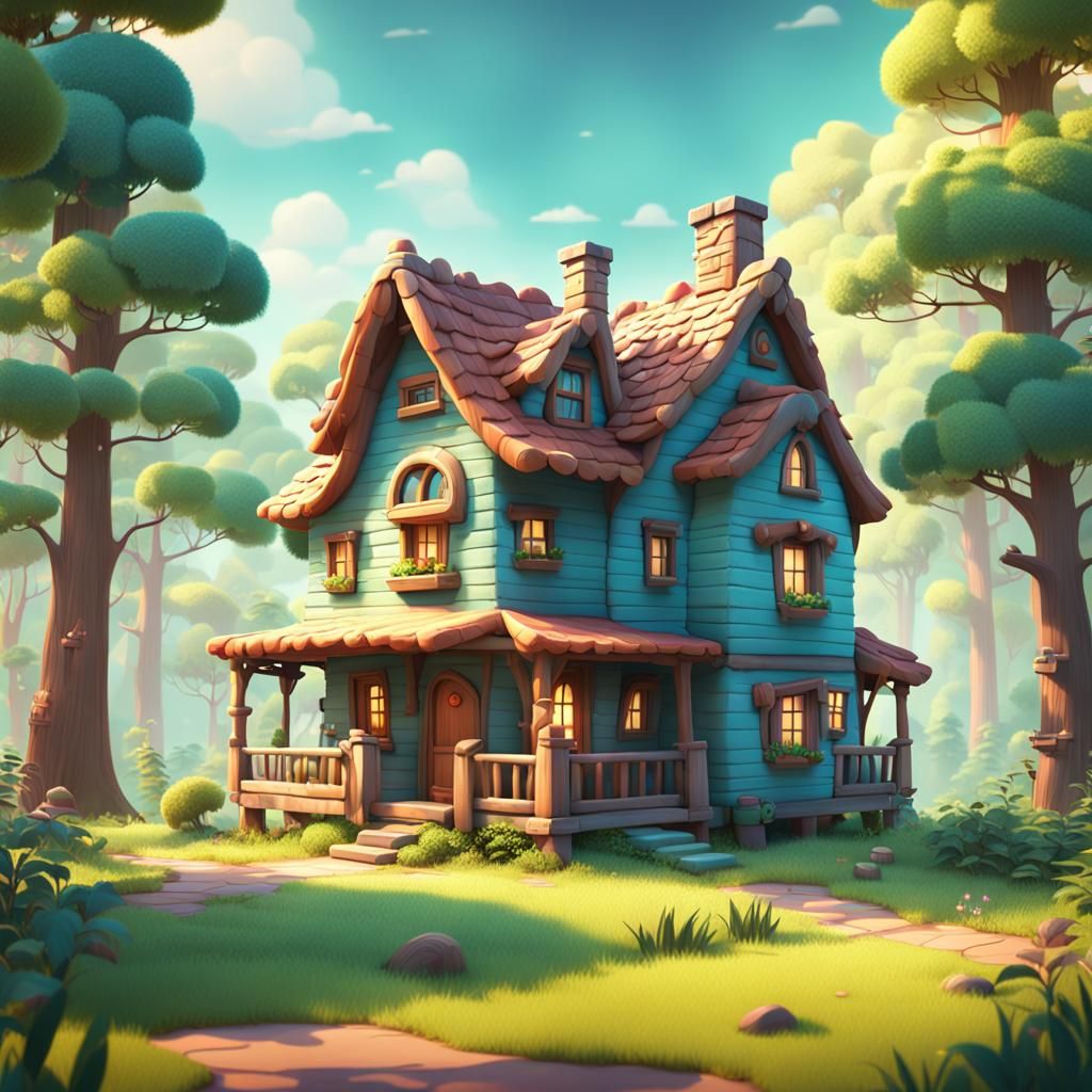 Cute Forest House in Casual 3D Style