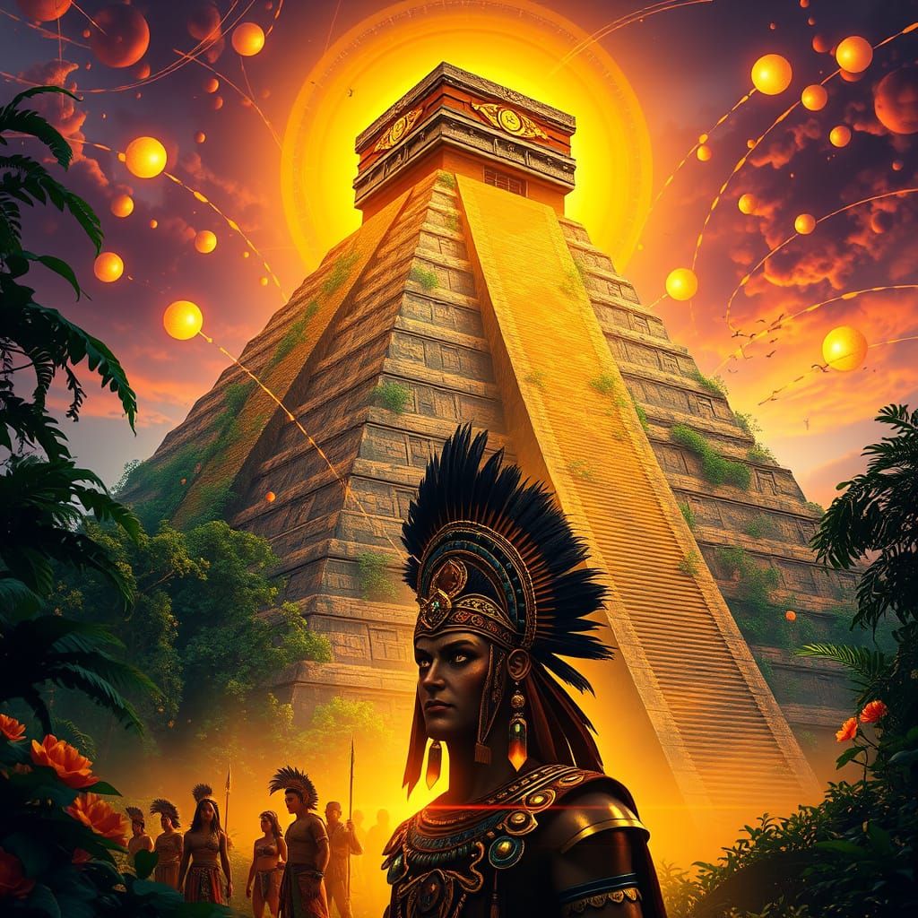 Majestic Aztec Pyramid in Vibrant Jungle