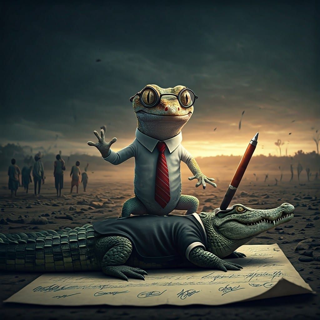 Gecko Triumphs Over Defeated Crocodile