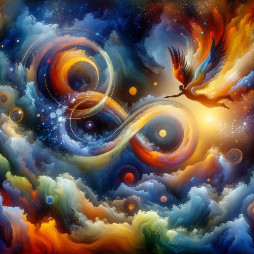 Dreamlike Vision of Infinity as Oil and Watercolor Painting