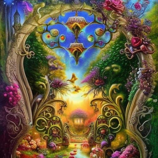 Ornate Steampunk Clockwork Horse Leaping Misty Landscape