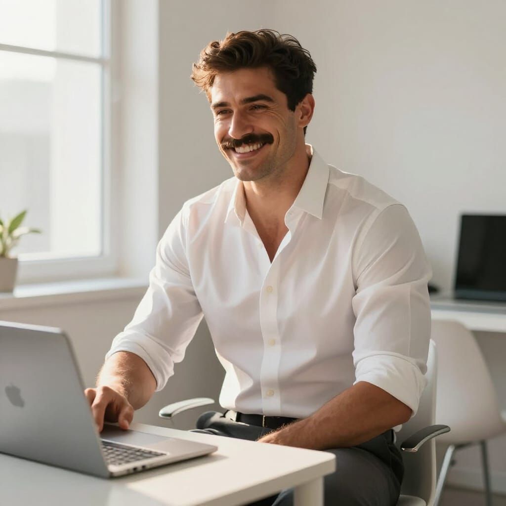 Man's Contentment in a Bright Modern Office