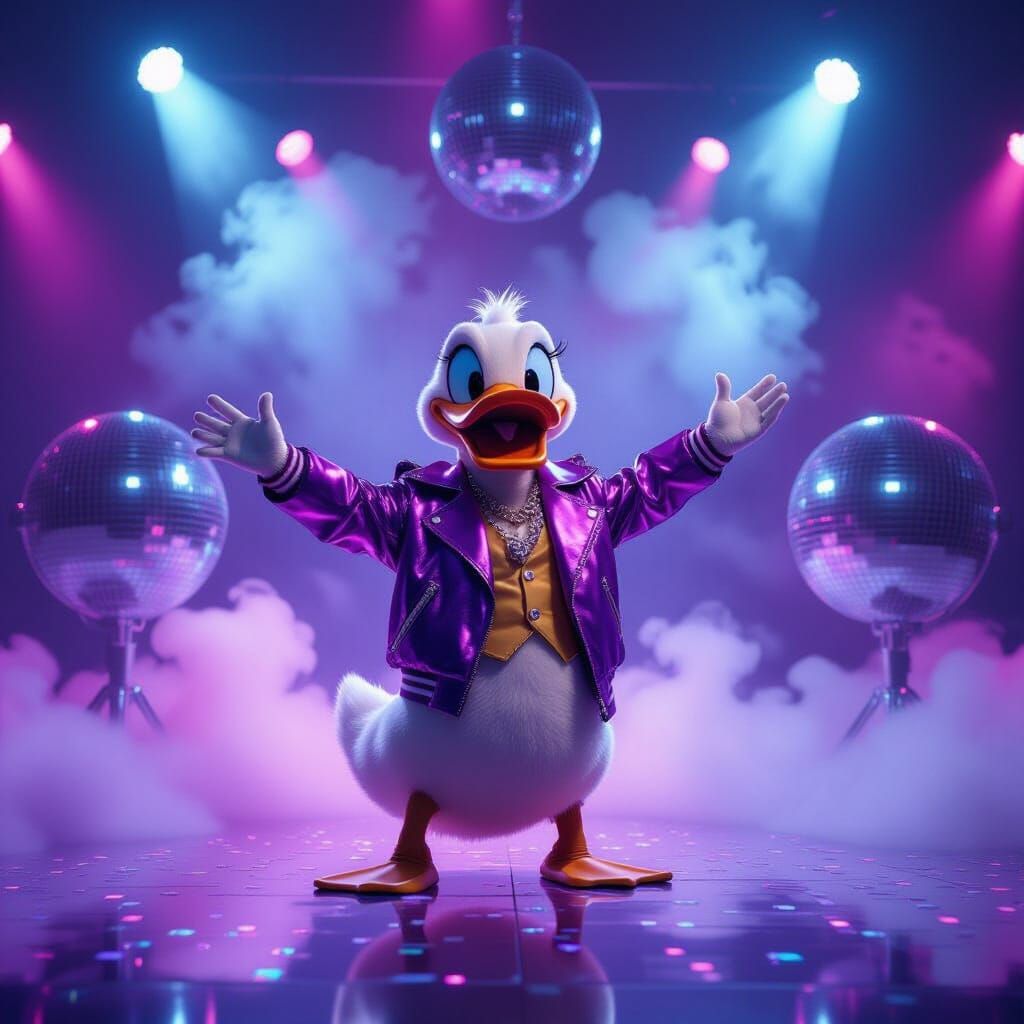 Ducky Dancing in a Neon 1980s Disco