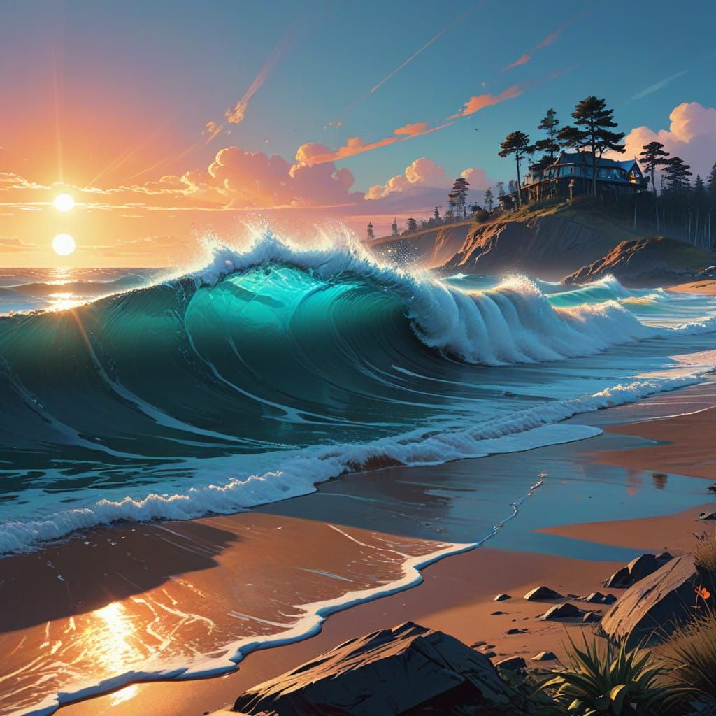 Surreal Beach Scene in Hyperrealistic Style