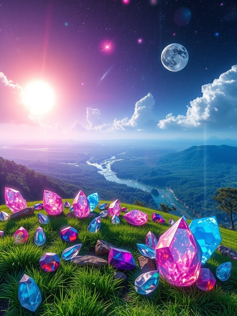 Glowing Crystal Oasis in a Neon Landscape