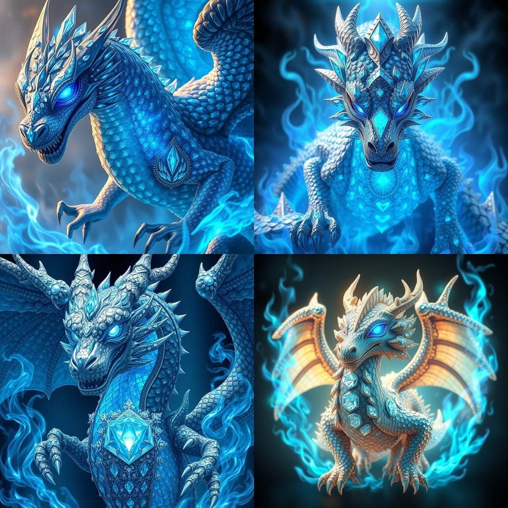 Diamond Scale Dragon with Blue Flames