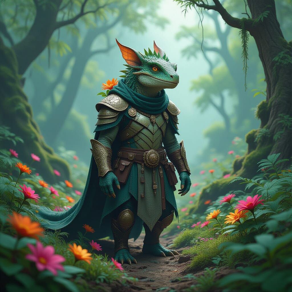 Iridescent Forest Creature Leaves Floral Trail