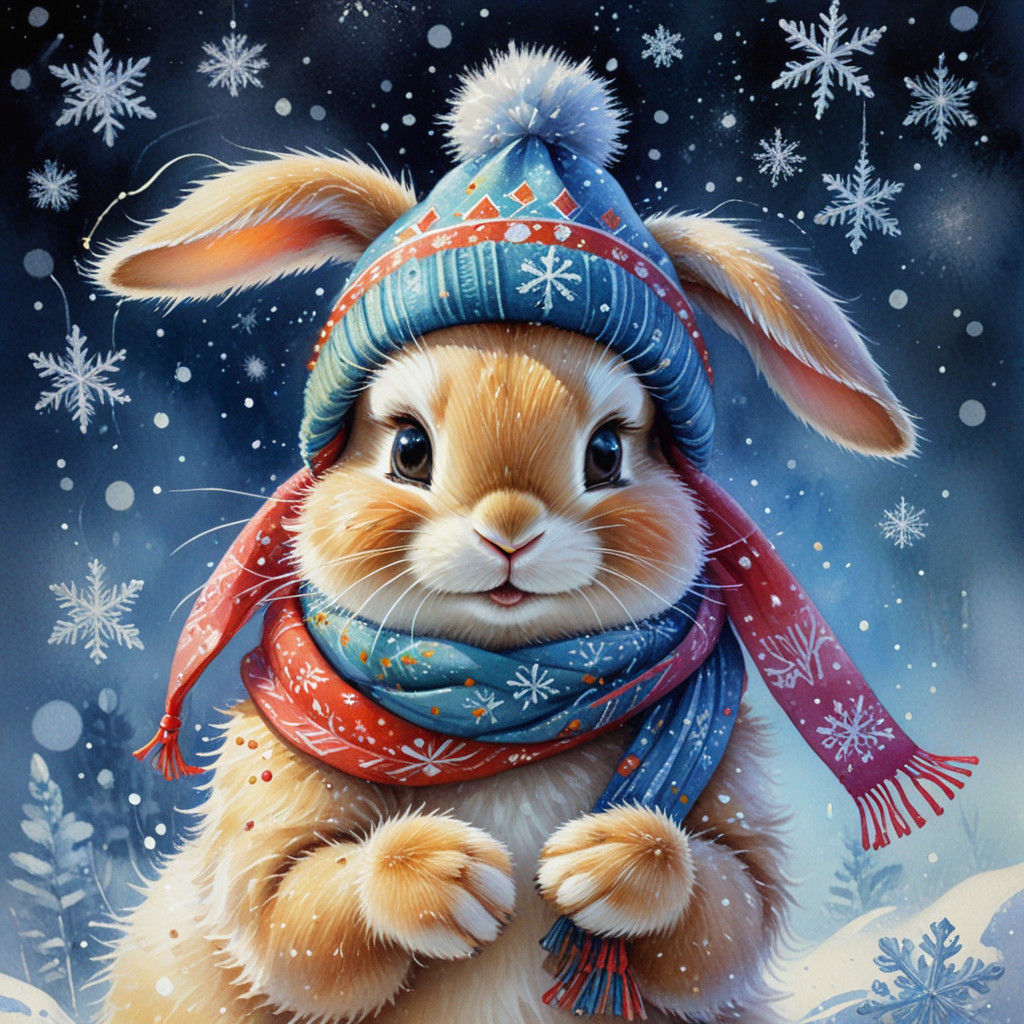 Whimsical Watercolor New Year's Bunny
