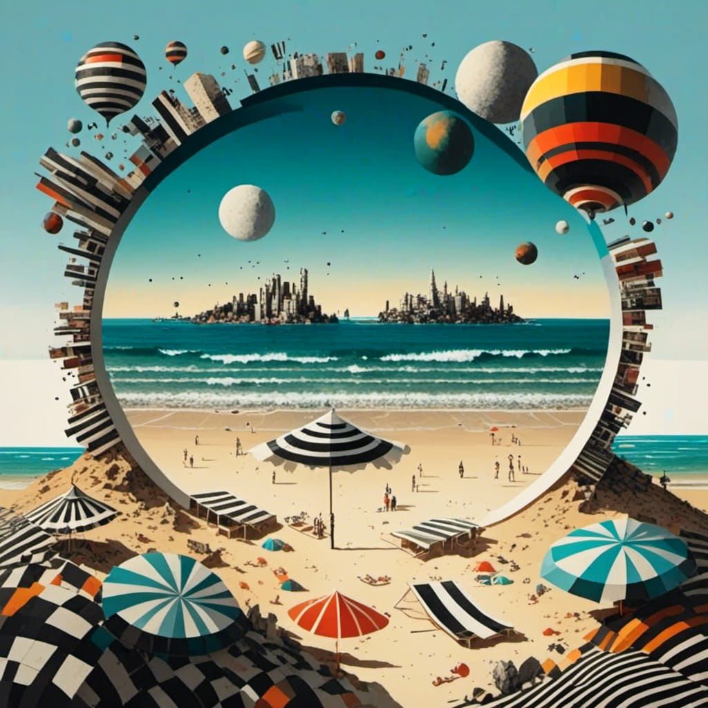 Geometric Planet Beach with Square Design