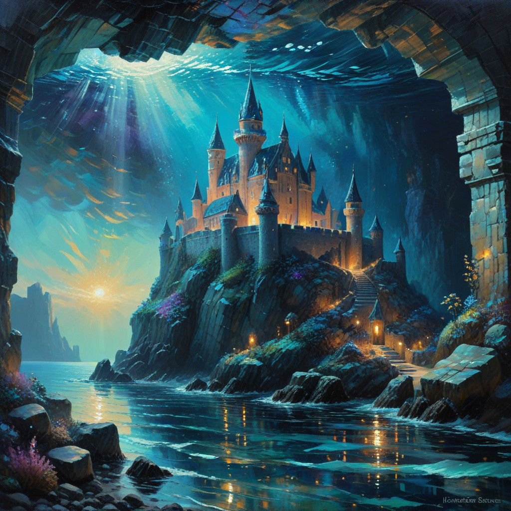 Ancient Seaside Castle in Iridescent Light