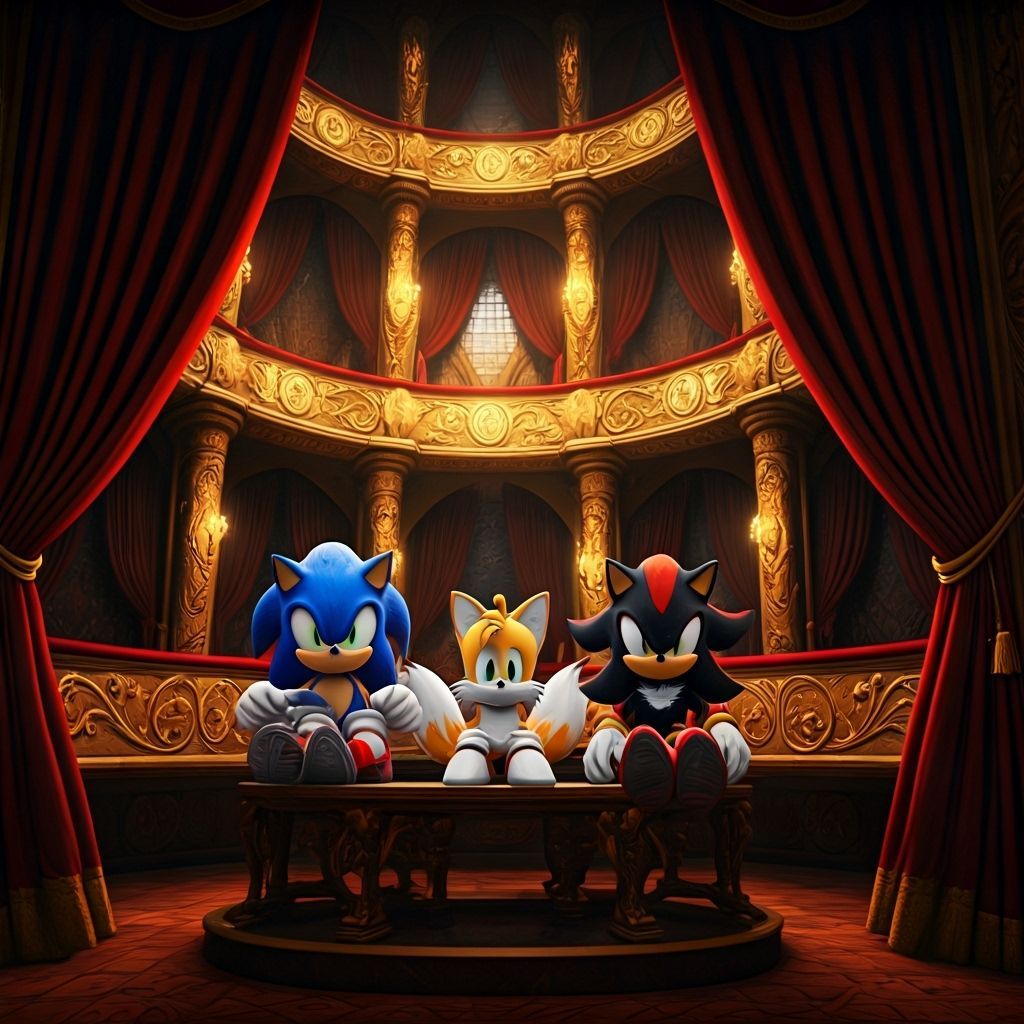 Sonic, Tails, and Shadow in Ornate Theater