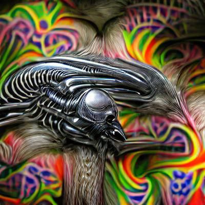 Surreal Feathered Alien in Biomechanical Style