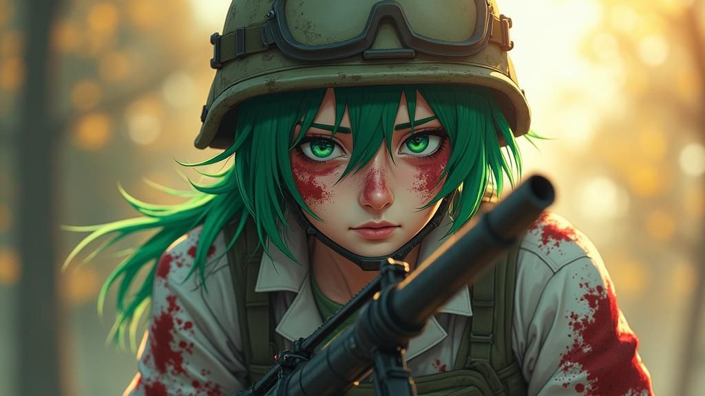 Anime Soldier with Rocket Launcher in Ghibli Style