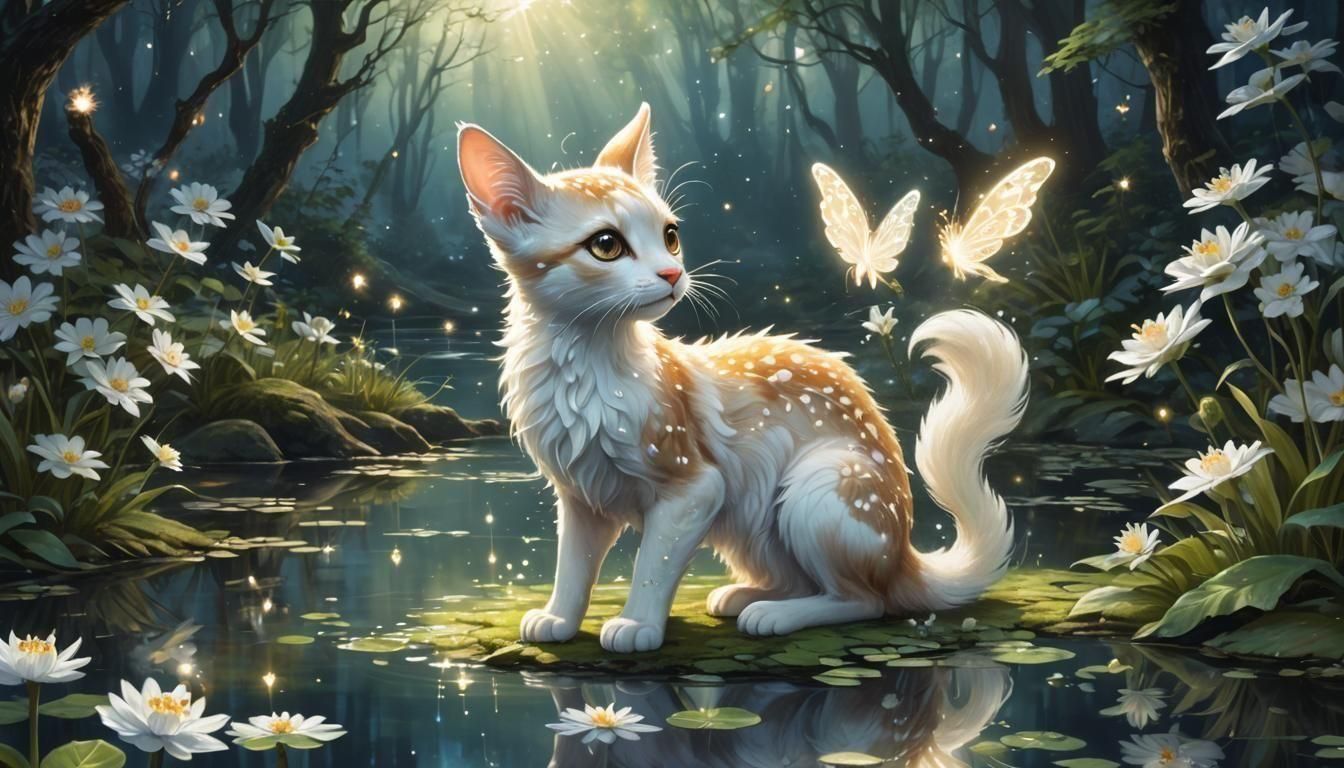 Enchanted Fairy Fawn Cat in Fantasy Forest